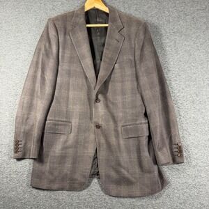 Canali Wool Silk Jacket Mens 52L 42L Brown Blazer Plaid Notched Classic